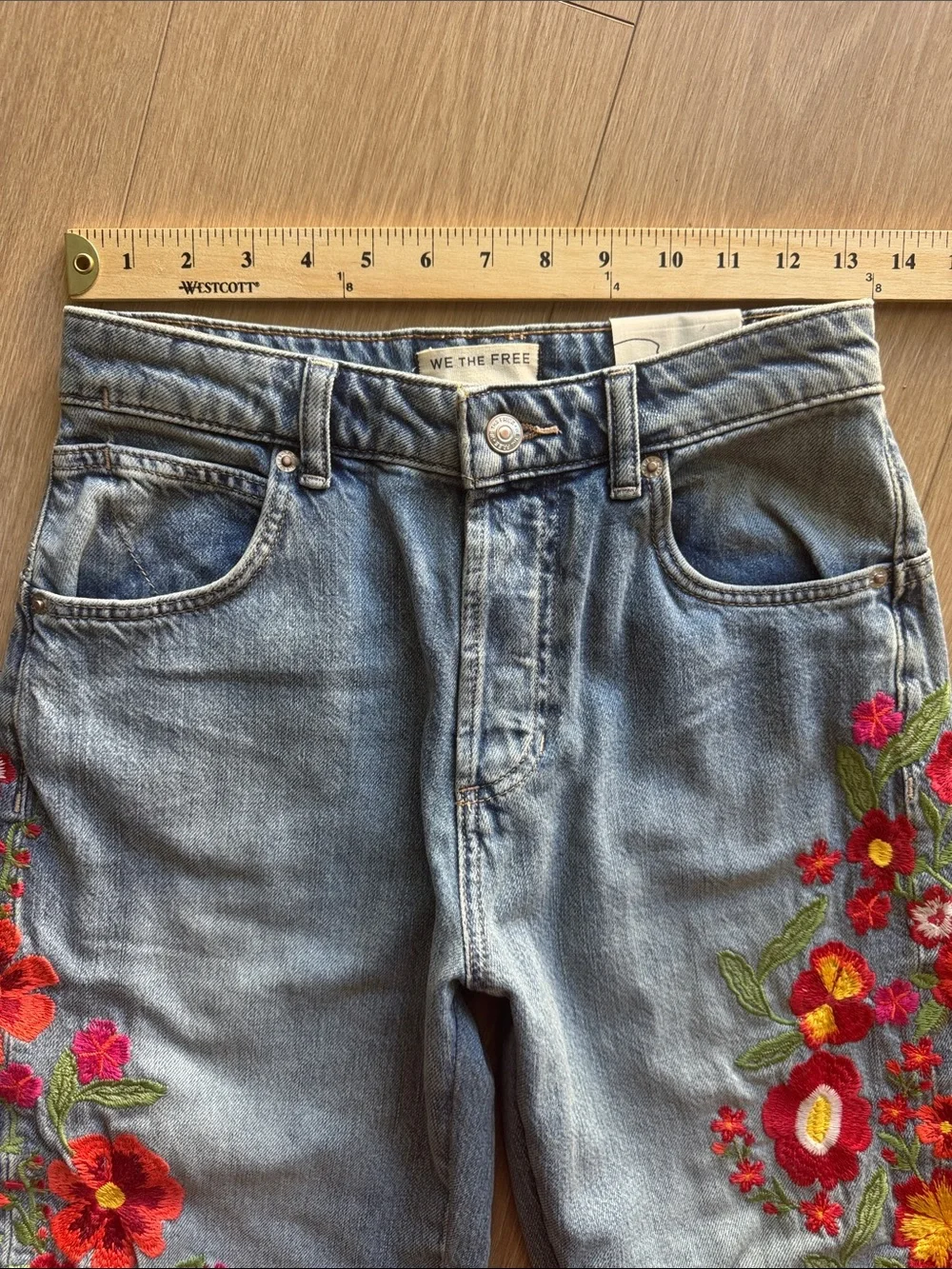 Free People We The Free Willow Floral Embroidered Jean Retrograde Blue Size 25 - Picture 14 of 16